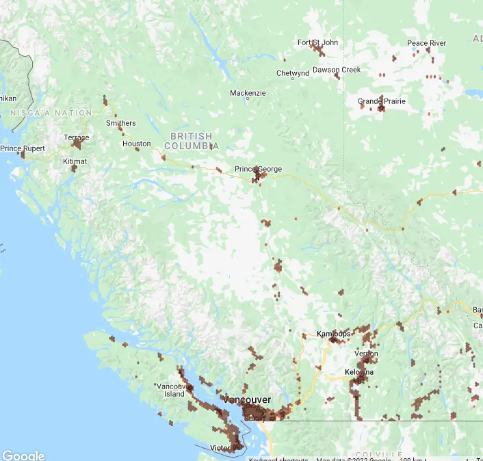 Internet coverage in BC